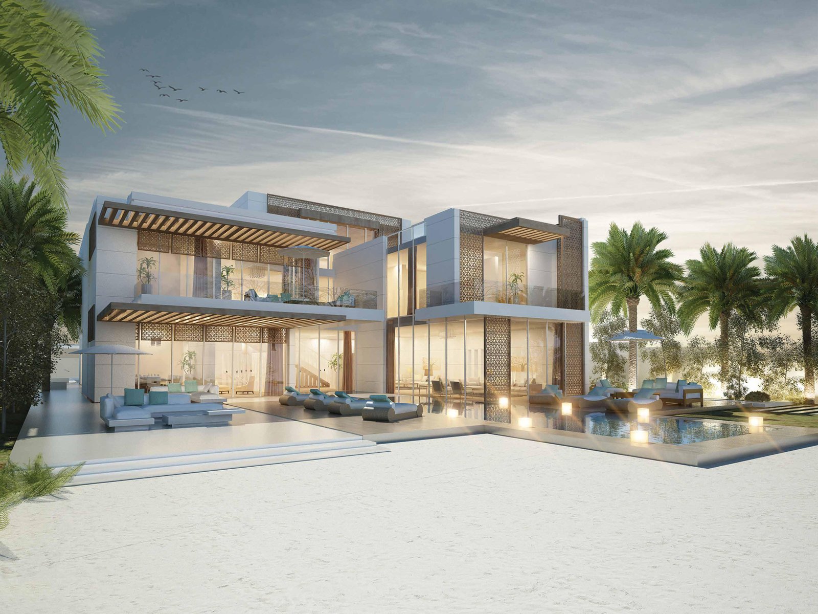 Nudra Villas community amenities with clubhouse, tennis courts, and beautifully landscaped leisure spaces on Saadiyat Island